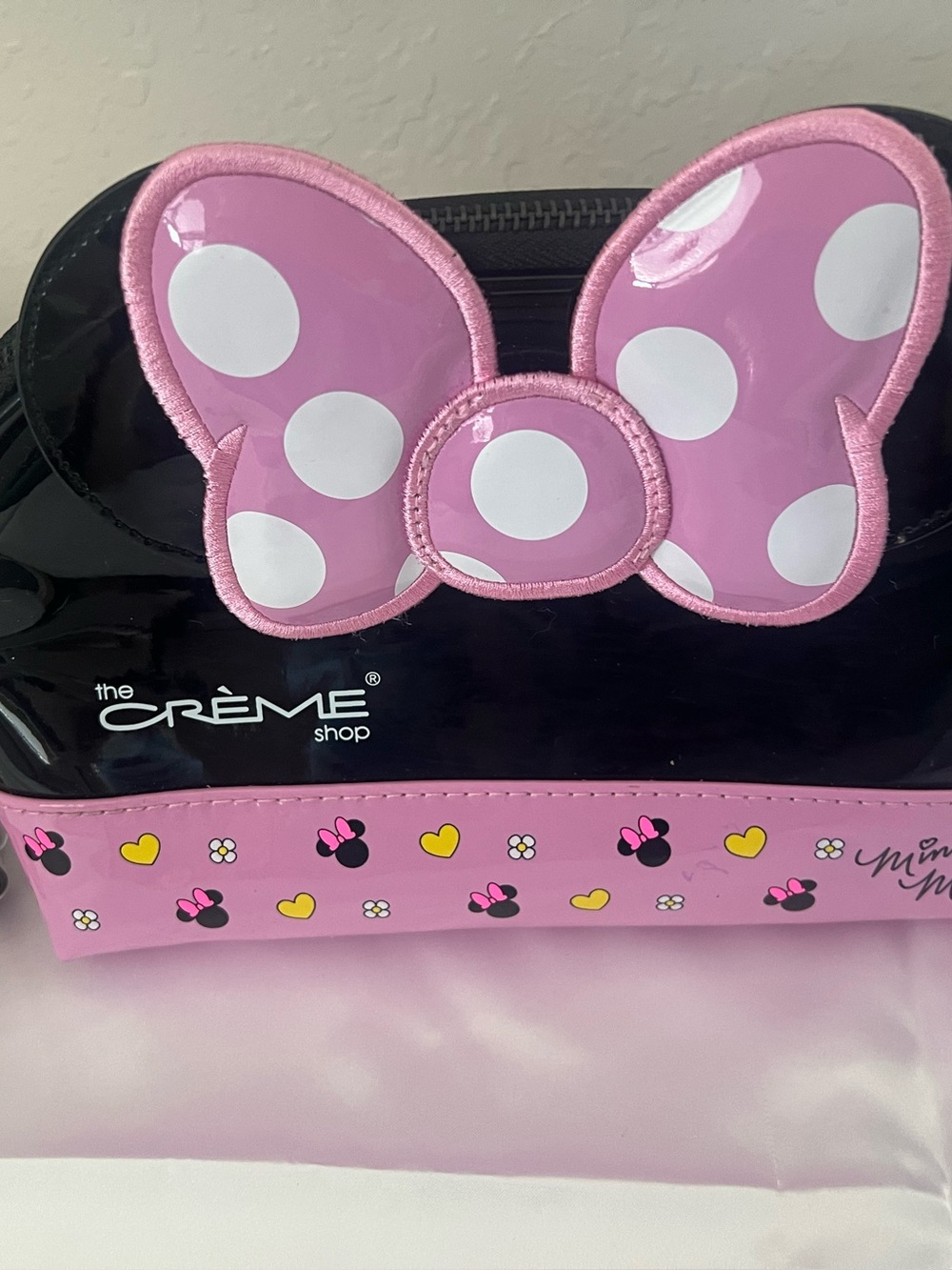 The Crème Shop Pink Polka Dot Bow Cosmetic Bag